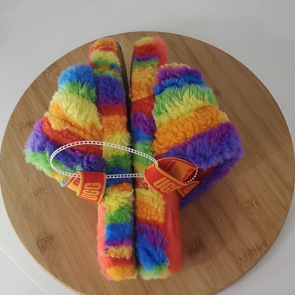 NEW Fluff Yeah Slide Cali Collage Slipper Big Kid 5/ Women's 7 Multi Slingback - Picture 6 of 12